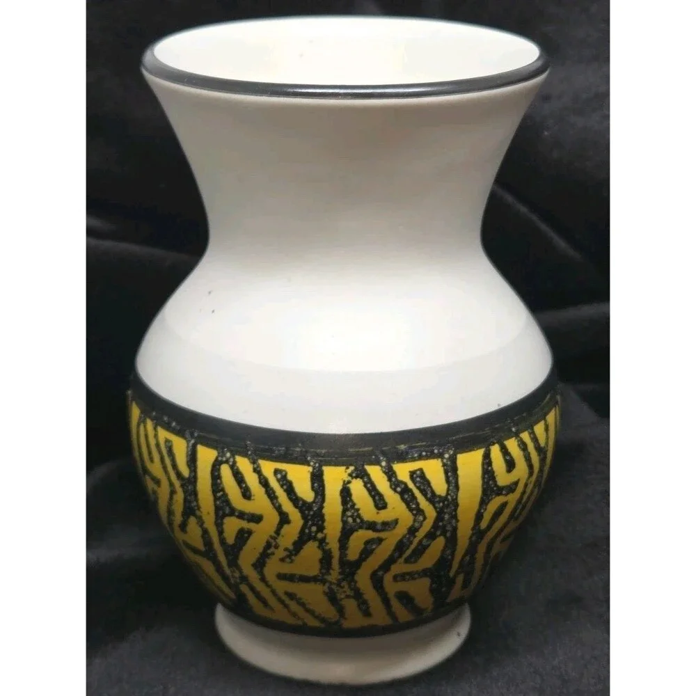 VTG W German Pottery Vase Fat Lava MCM Yellow Black 12cm possib Dumler & B As-Is